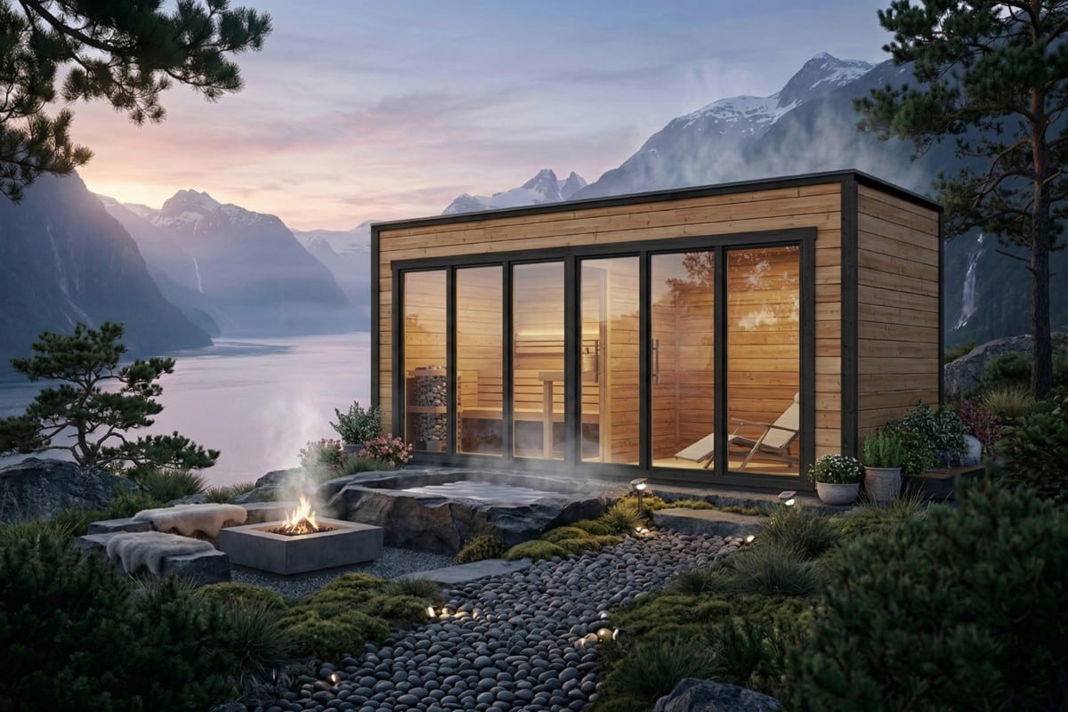 Große moderne Gartensauna „Lyngen” | 5 x 2 m