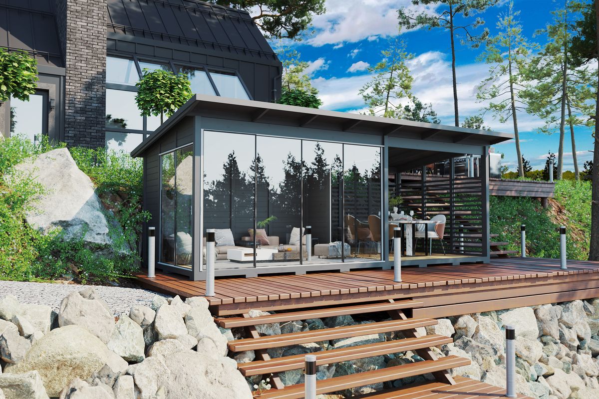 Modernes Gartenhaus mit Terrasse 7x3m