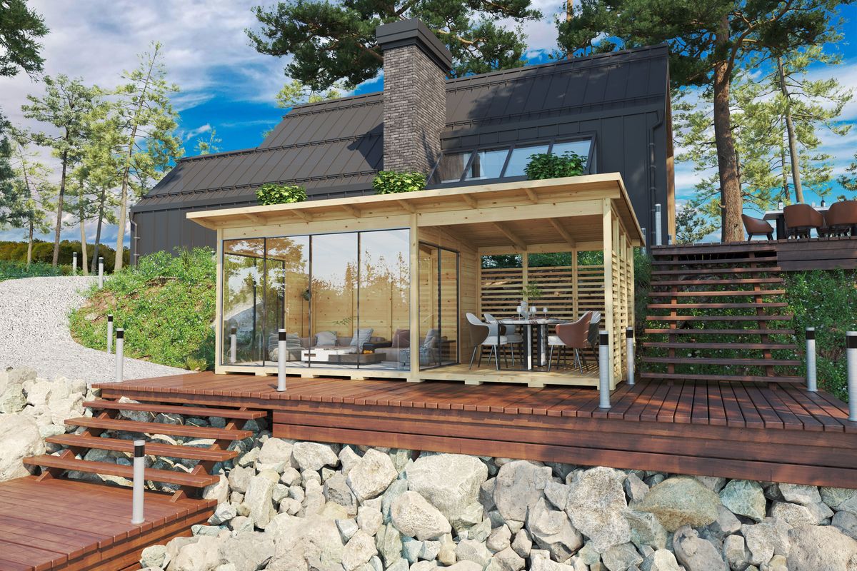 Modernes Gartenhaus mit Terrasse 7x3m