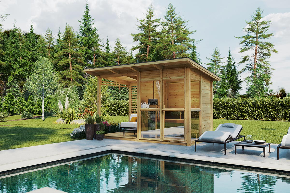 Kleines Saunahaus mit Terrasse 4x2m