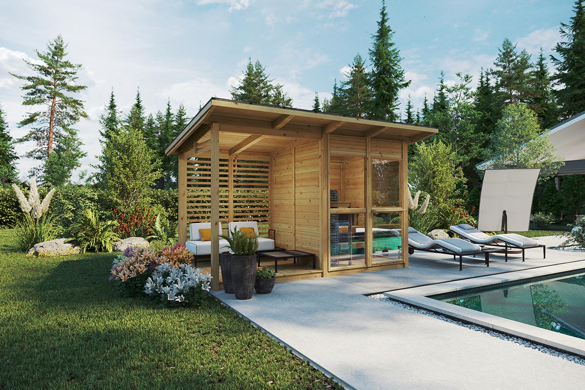 Kleines Saunahaus mit Terrasse 4x2m