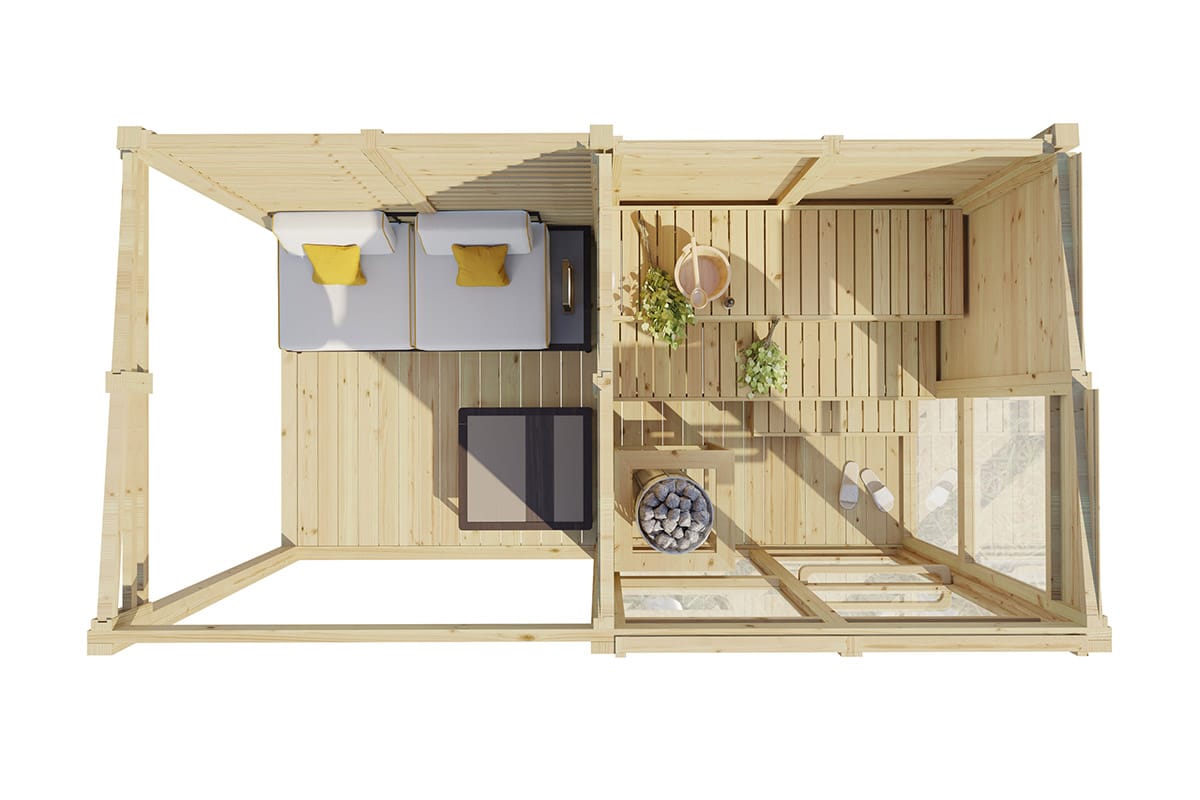 Kleines Saunahaus mit Terrasse 4x2m