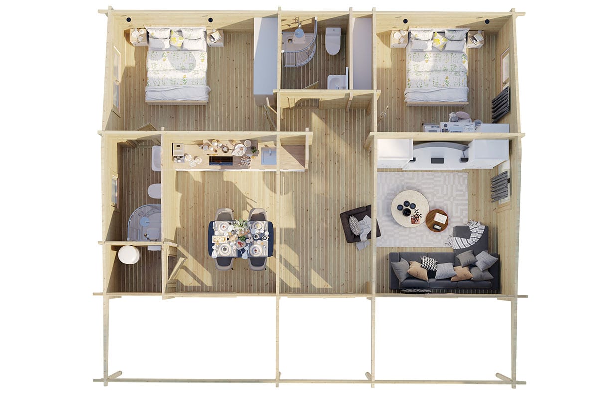 Blockhaus mit zwei Schlafzimmern 10x10m