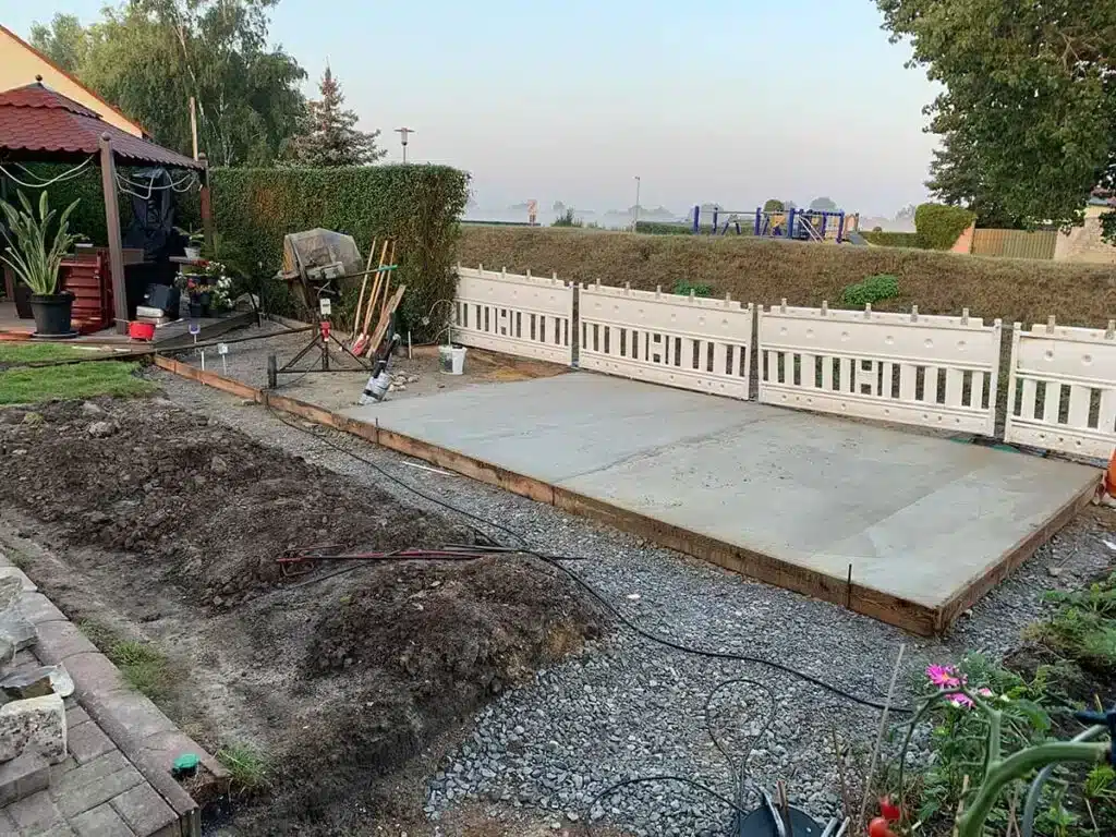 Betonplatte für ein Holzhaus