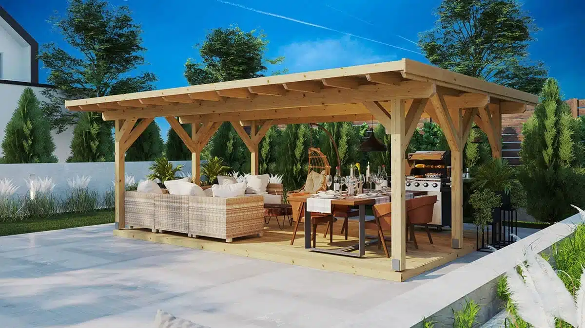 Gartenlaube mit Grill und Essplatz